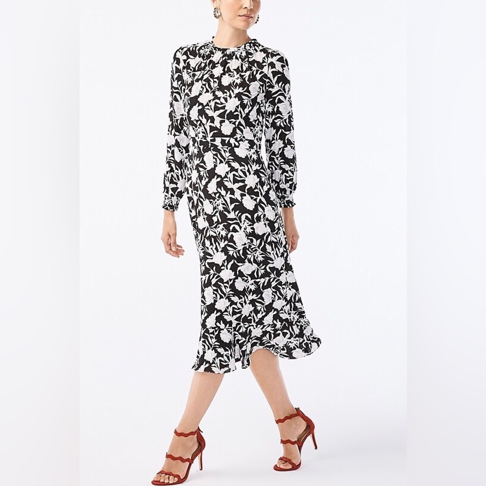 J. Crew Ruffle Neck Long Sleeve Floral Midi Dress